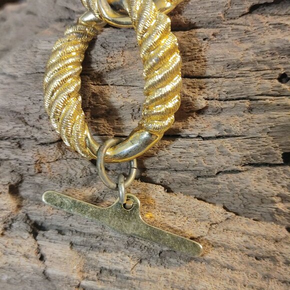 Anne Klein Vintage Gold Tone Rope Chain Link Bracelet Twist Chucky Stamped Charm - Picture 7 of 10